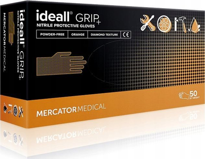 Dorëza mbrojtëse Mercator Medical ideall grip +, XXL, të portokallta, 50 copa