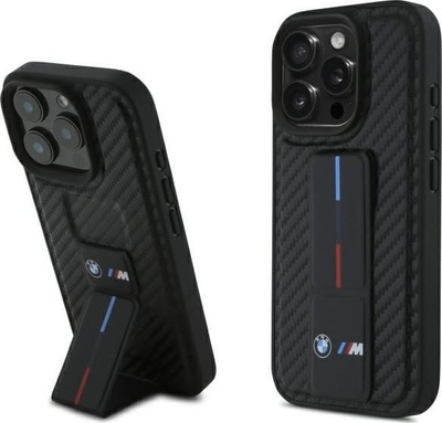 Mbrojtëse telefoni BMW M Grip Stand Smooth and Carbon për iPhone 16 Pro Max, me qëndrim, e zezë