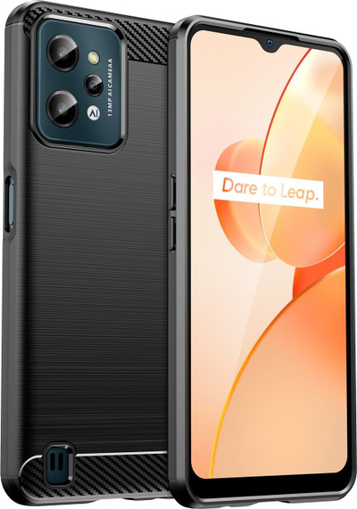 Mbrojtëse telefoni Hurtel Carbon Case Realme C31, silikoni fleksibël, pamje karbon, e zezë