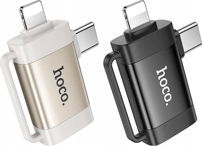Adapter OTG Hoco 2n1, Type‑C mashkull edhe Lightning mashkull në USB‑A femër, gri
