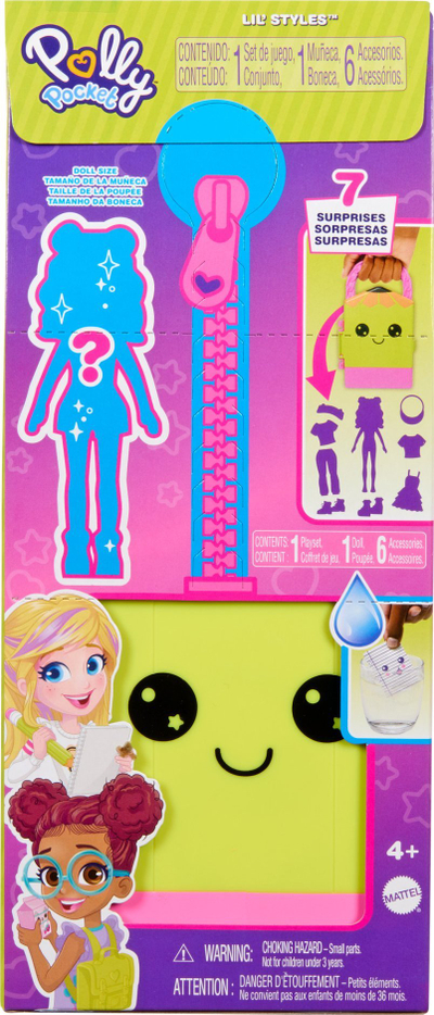 Сет играчки Polly Pocket Lil’ Styles Travel, кукла 3\", додатоци, повеќебојно