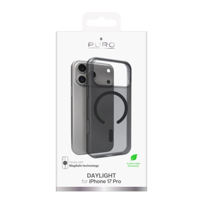 Kapak telefoni Puro Daylight MagSafe për iPhone 17 Pro, silikon, gjysmë i tejdukshëm, i zi
