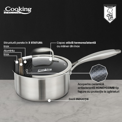 Tengere Heinner Titanium 2L, 18x9 cm, çelik inox me kapak xhami, ngjyrë argjendi