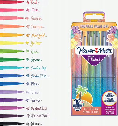 Stilolapsa me majë felt Paper Mate Flair, 0.7mm, set 16 copë, ngjyra tropikale
