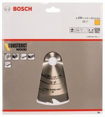 Teh sharre rrethore Bosch Construct Wood 2608644385, 190mm, 12 dhëmbë, 20mm