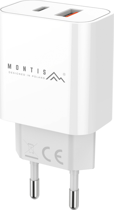 Karikues rrjeti Montis MT123, 20W, 1x USB A 1x USB C, i bardhë gri