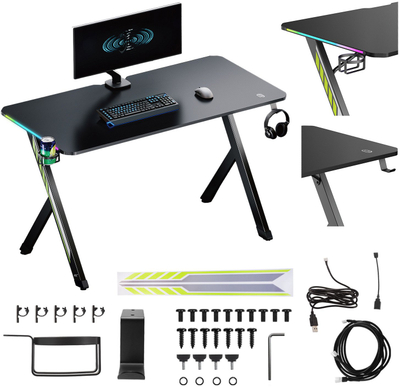 Гејминг маса Maclean NanoRS RS102, 120x60cm, LED RGB, црна