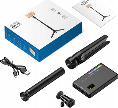 Dritë LED Apexel APL FL07, 140 RGB, bateri 3100 mAh, me tripod, e zezë