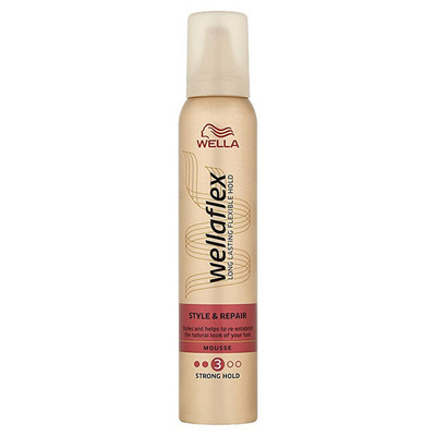 Shkumë me fiksim mesatar për flokët e dëmtuar Wella Wellaflex Style & Repair, 200 ml