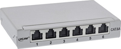 Panel patch InLine Cat.6A 0.5U, 6 porta, gri, mbrojtje ndaj pluhurit