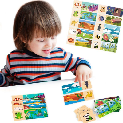 Puzzle druri Viga Logical Puzzle with Animals, lojë logjike, shumëngjyrëshe