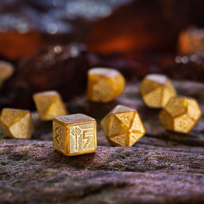 Set zare RPG Q-Workshop Dwarven Gold, poliedrale, ngjyrë ari