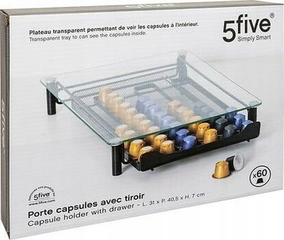 Mbajtëse kapsulash kafeje 5five X60, me sirtar, xham, e zezë