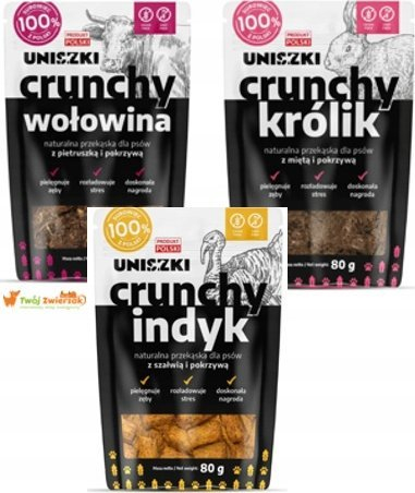 Награда за кучиња Uniszki Crunchy Rabbit, зајак со нане и коприва, без житарки, 80g