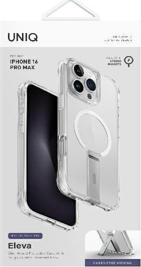 Kuti mbrojtëse Uniq Eleva për iPhone 16 Pro Max 6.9", me mbajtëse Vertica Stand, transparente