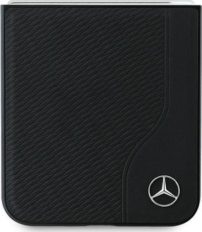 Kapak telefoni Mercedes Leather Wood Imitation MagSafe për Samsung Galaxy Z Flip6, lëkurë, i zi