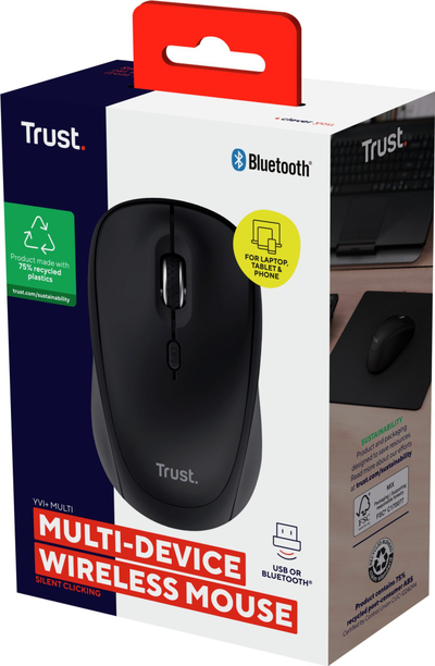 Maus Trust Yvi+, wireless RF edhe Bluetooth, 1600 DPI, i zi