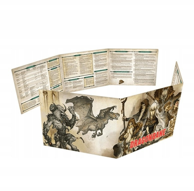 Ekran Game Master Dragonbane, 3 panele, për RPG, me ilustrim fantastik