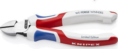 Prerëse diagonale Knipex We Forge Winners Limited Edition, 160mm, profesionale, kuqe bardhë kaltër