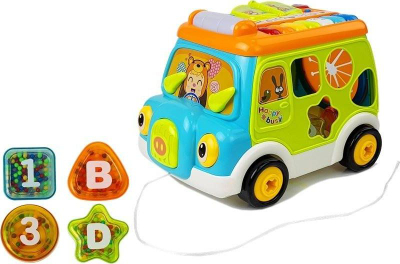 Lodër autobus muzikor Yoolean Happy Bus, piano me projektor, sorter formash, shumëngjyrësh