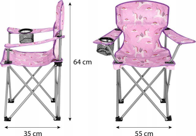 Karrige kampingu për fëmijë Nils Extreme Unicorn NC3001, palosëse, me mbajtës gote, rozë