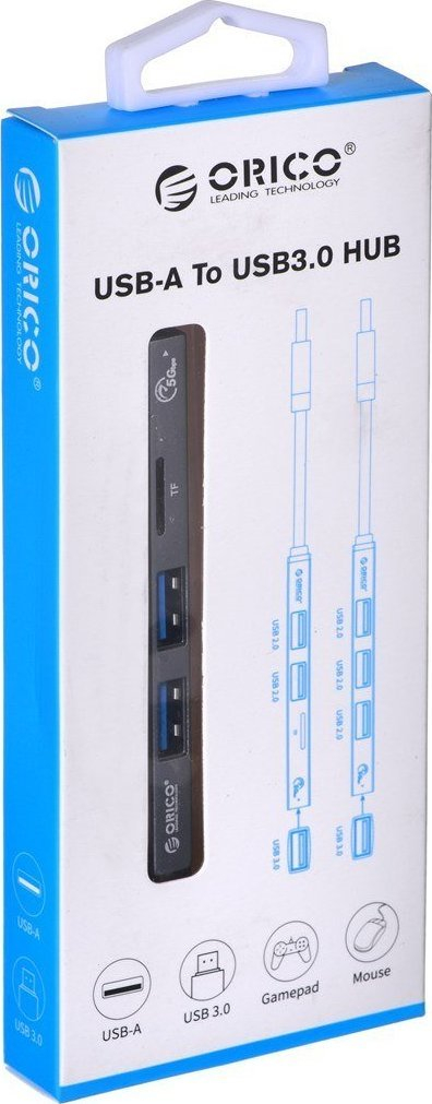 HUB USB ORICO me 4 porta, USB 3.0, lexues karte TF, gri