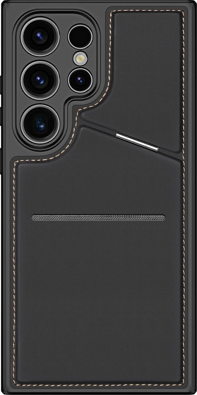 Këllëf telefoni Galaxy S24 Ultra, lëkurë, me portofol dhe MagSafe, i zi