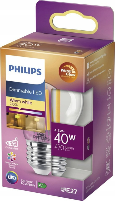 Llampë LED Philips 871951432441100, 3.4W, E27, dritë e ngrohtë, xham transparent