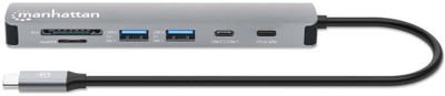 Hub USB C Manhattan 7 në 1, HDMI 4K, Power Delivery 100W, gri