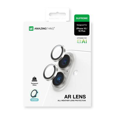 Mbrojtës kamerë Amazingthing AR Aluminum për iPhone 16 dhe 16 Plus, xham 9H, jeshil