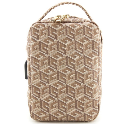 Чанта за во рака Guess GCube Stripe, синтетичка кожа, со USB порта, кафеава