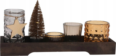 Set dekorativ Nampook Tealight Holder, 6 pjesë, xham, bazë druri e errët