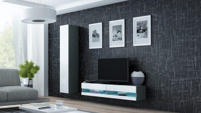 Komodinë TV Cama VIGO NEW, 140cm, MDF, gri bardhë me shkëlqim