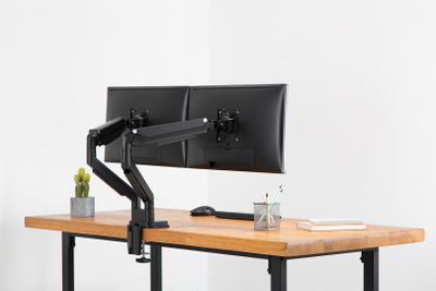 Mbajtës monitori i dyfishtë Digitus Universal, për 15"-32", krah me gaz, montim me kapëse, i zi
