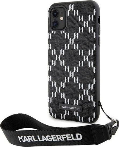 Kapak telefoni Karl Lagerfeld KLHCN61SAKLMBSK për iPhone 11 XR, hardcase, Monogram Losange Saffiano, i zi