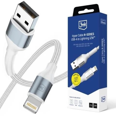 Kabull USB 3MK Hyper Cable N-SERIES, USB A në Lightning, 2m, 12W, i bardhë