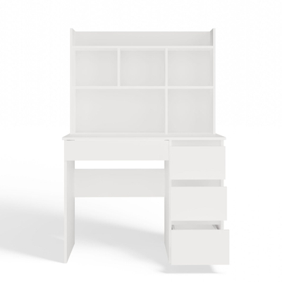 Tavolinë pune White Desk, 98 x 51 cm, 4 sirtarë, me raft, e bardhë