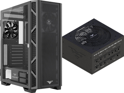 Set kasë kompjuteri PREYON Nest Meshy PRENM02B me furnizues EAGLE POWER GOLD 1000W, ATX, xham i temperuar, i zi