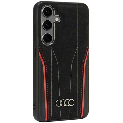 Futrollë Audi Genuine Leather për Samsung Galaxy S24, MagSafe, lëkurë natyrale, e zezë me të kuqe