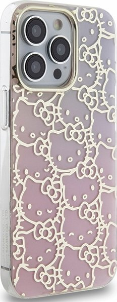Futrollë telefoni Hello Kitty për iPhone 13 Pro Max, dizajn Crowded Kitty Head, gradient rozë