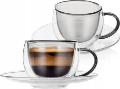 Set filxhanësh termikë me dy shtresa për espresso, 2 copë me pjata, transparent