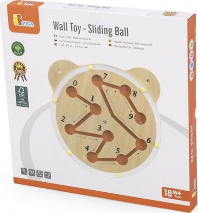 Lodër druri për mur Viga Wall Toy Track Ball, edukative me top çeliku, 30 x 30 cm, ngjyrë druri