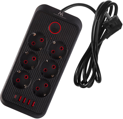 Prizë zgjatëse Maclean, 6 vrima, 4 porta USB, 110-240V, e bardhë
