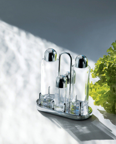 Сет за зачини Alessi Condiment Set, 4 садови, дизајн Ettore Sottsass, проѕирен