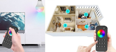 Telekomandë LED RT10, RF, 4 zona RGB RGBW CCT, e zezë