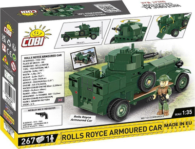 Lodër me tulla ndërtimi Cobi HC Rolls Royce Armoured Car, 267 copa, shkallë 1:35, jeshile ushtarake