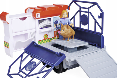 Set lodër Fireman Sam Veterinary Rescue, makinë shpëtimi me rimorkio, me figura