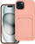 Mbulesë silikoni Forcell Card Case për iPhone 15 Plus, me xhep për kartë, rozë