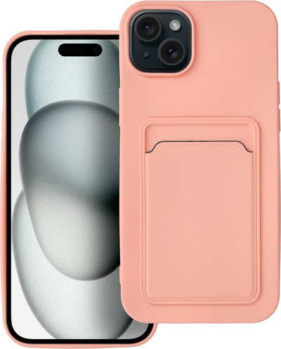 Mbulesë silikoni Forcell Card Case për iPhone 15 Plus, me xhep për kartë, rozë
