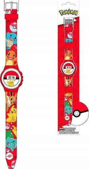 Orë dixhitale për kalamaj Pokemon X07830, me ekran dixhital, rrip plastik, e kuqe me shumë ngjyra